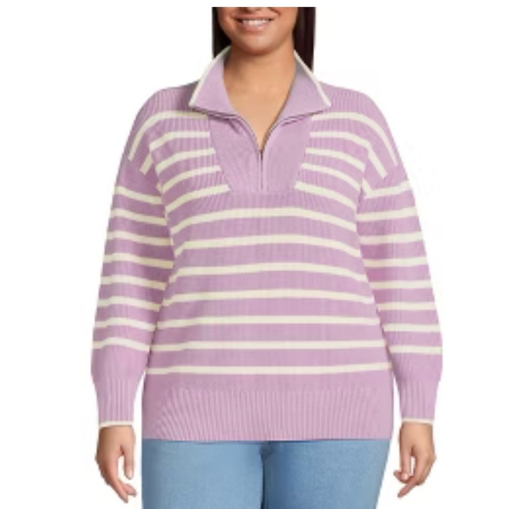 Lands End Women's Drifter Cotton Quarter Zip Pullover Sweater.